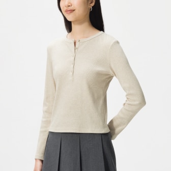 Ribbed Henley Neck T-Shirt