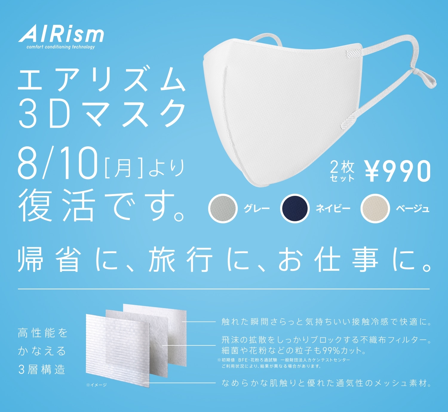 エアリズム3Dマスク/2枚組
