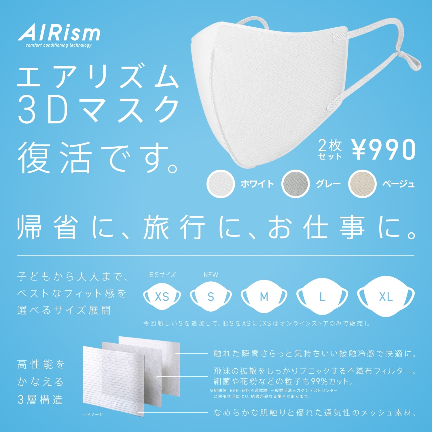 エアリズム3Dマスク2枚セット