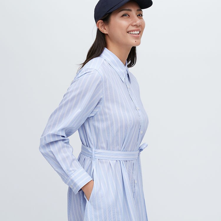Striped cotton A line shirt dress