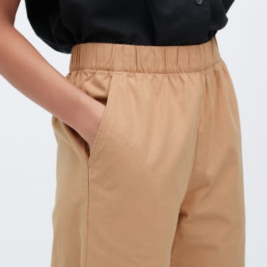 ESSSUT Women Pants Clearance Women'S Casual Wide Leg Pants Solid Elastic  Waist Loose Long Pants With Pocket Khaki M