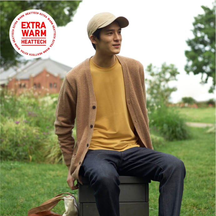 Uniqlo HEATTECH Men's V-Neck Long Sleeve T-Shirt - S-XL - Recycled Materials Multicolor