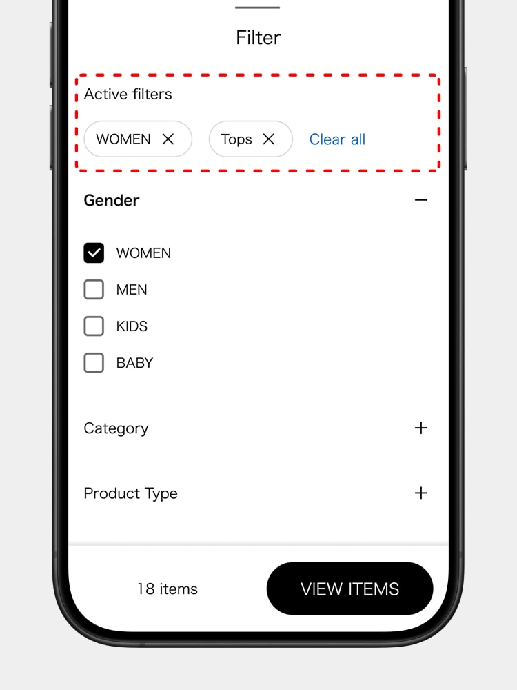 Filter criteria based on your search keyword are now displayed.