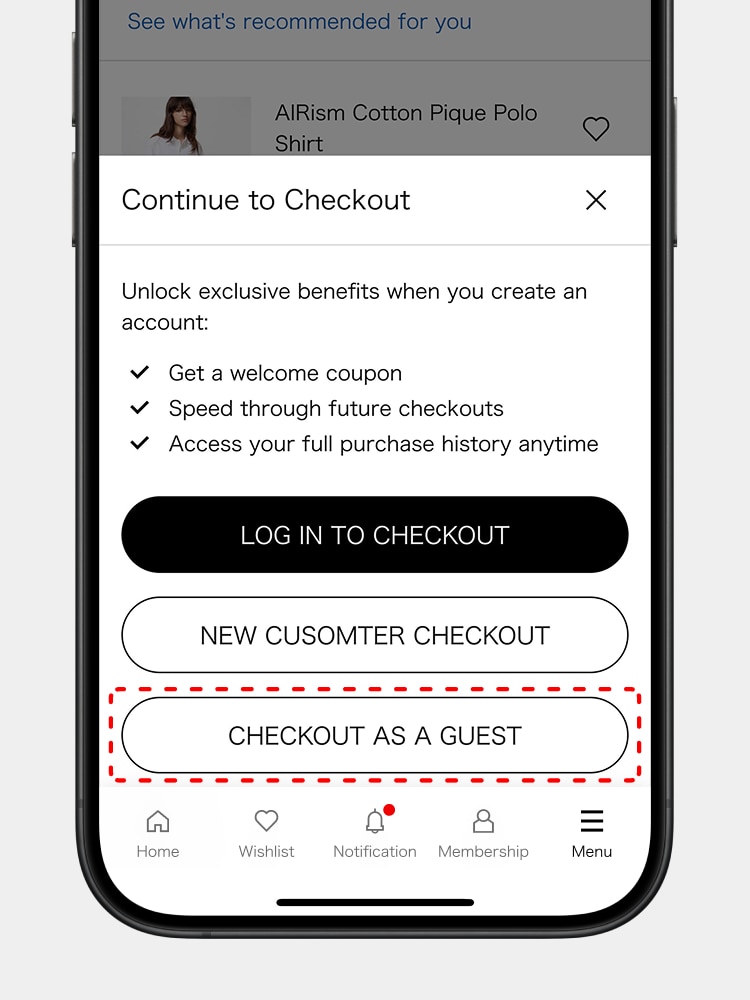 Tap on the "Purchase without logging in" button.