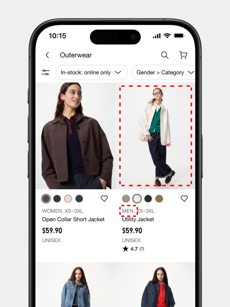 When the customer views the product list page, it now shows model images of each gender.