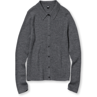Extra Fine Merino Ribbed Long Sleeve Polo Cardigan