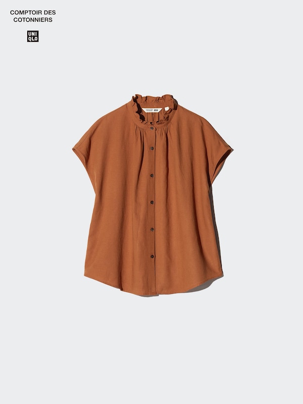 리넨블렌드프릴블라우스(반팔)