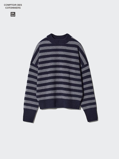 Lambswool Mock Neck Sweater | Striped
