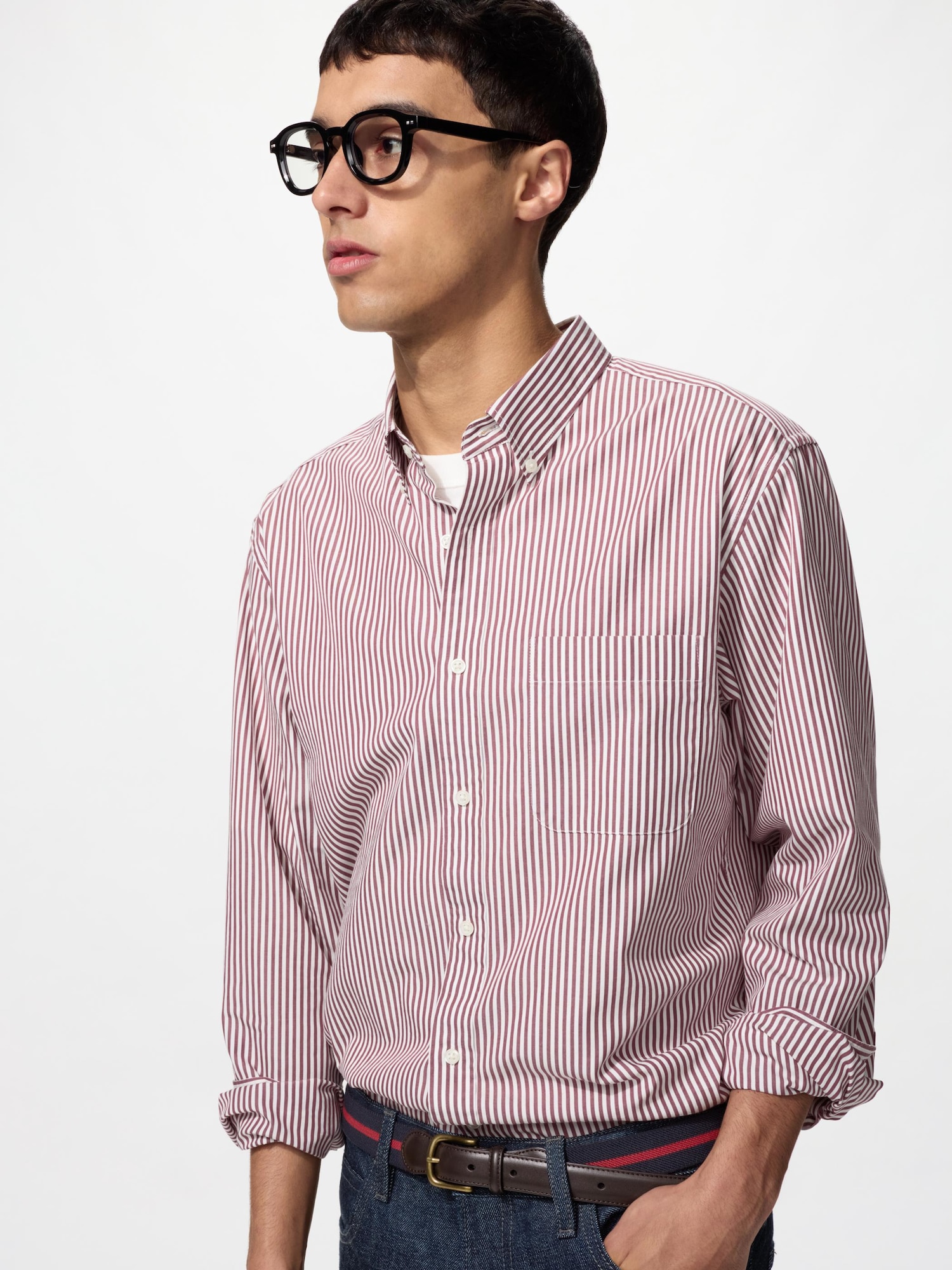 Поплиновая рубашка (воротник button-down) в полоску