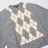 FLUFFY ARGYLE CREW NECK SWEATER