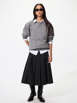 와이드플리츠미디스커트(치마길이69~73cm·긴기장)