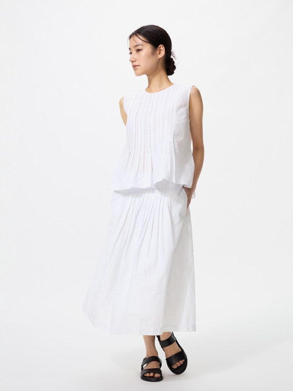 리넨블렌드턱롱스커트(치마길이68~72cm·짧은기장)