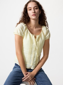 리넨블렌드스쿠프넥블라우스(반팔)