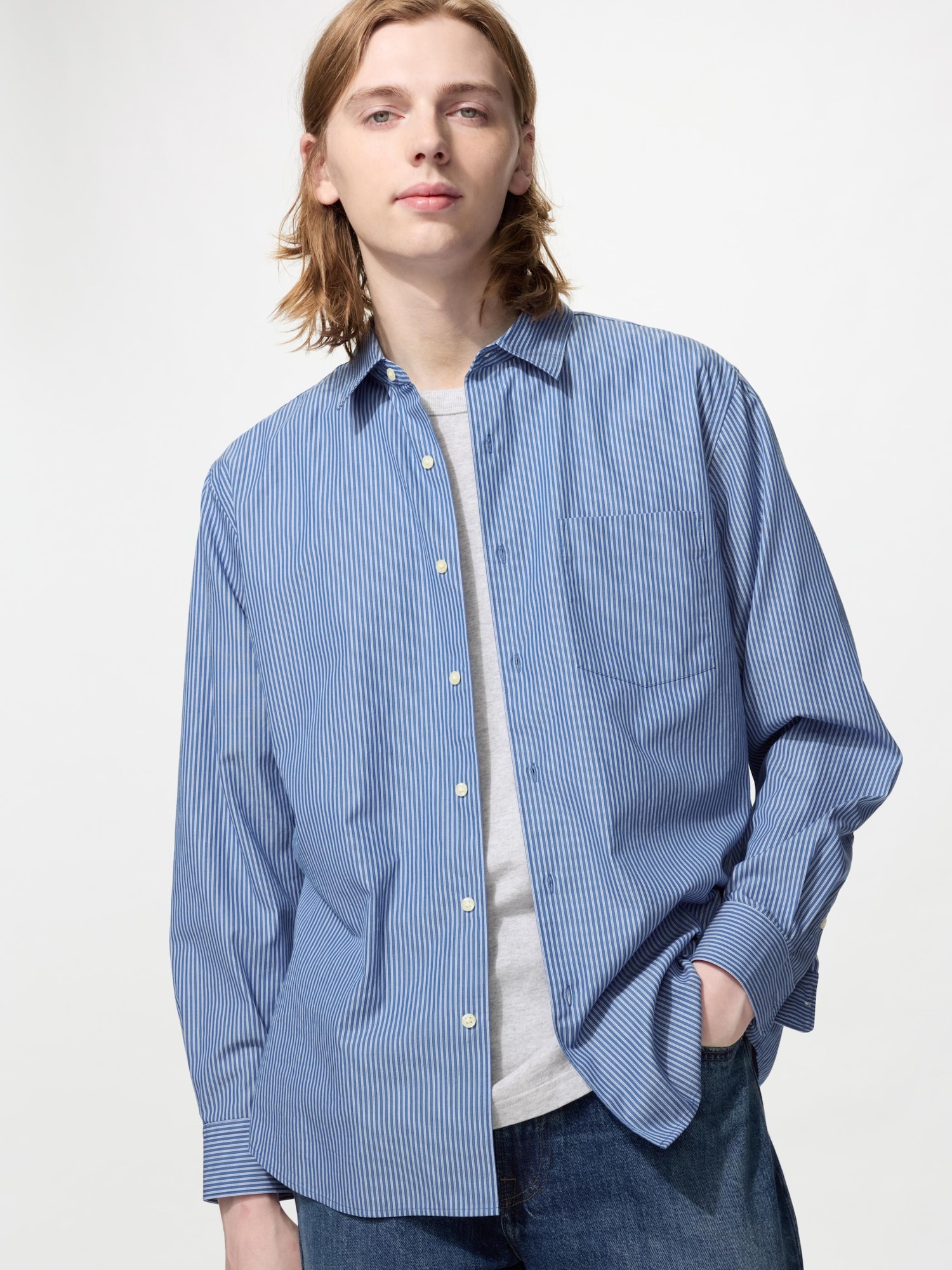 Поплиновая рубашка (воротник button-down) в полоску D