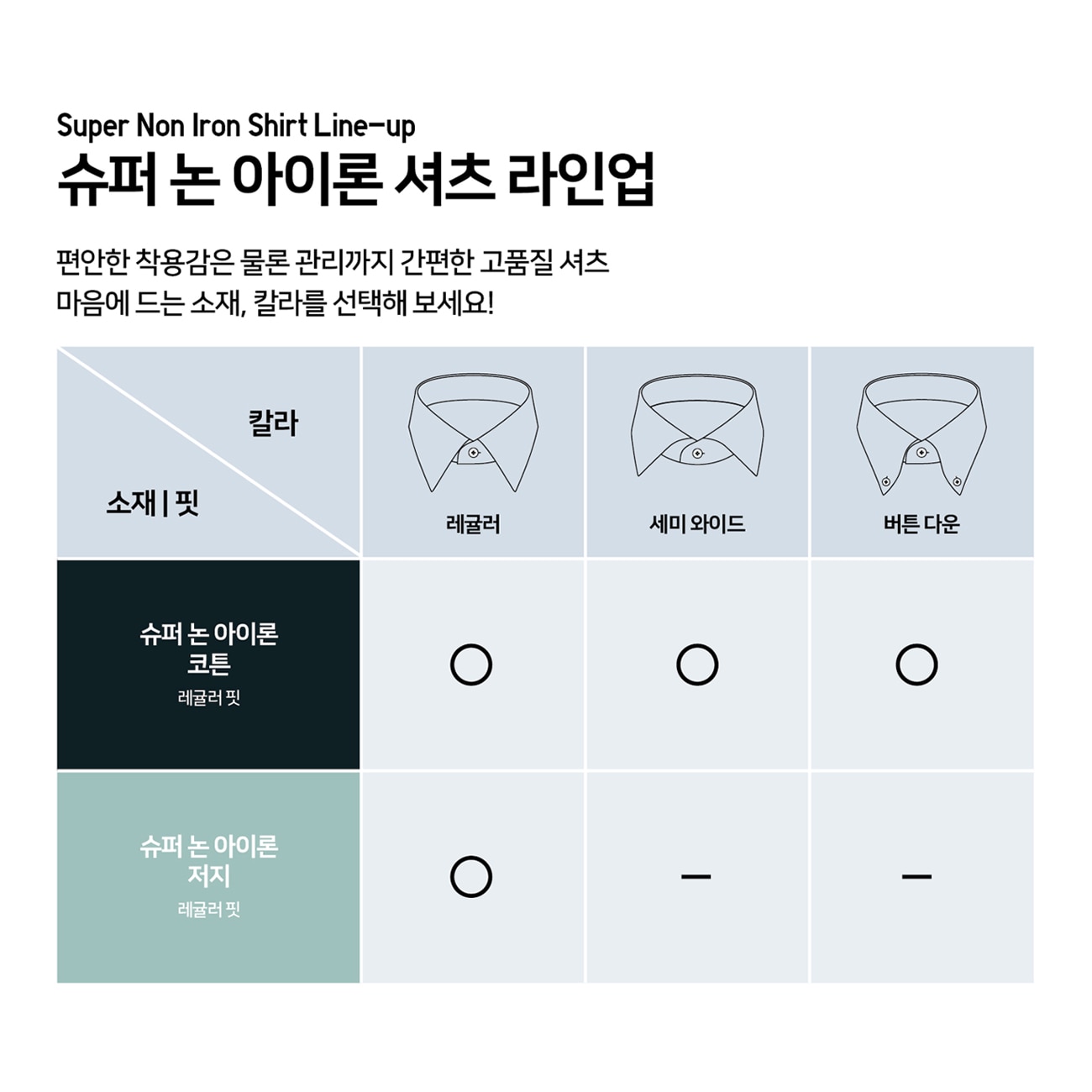 슈퍼 논 아이론 셔츠 라인업