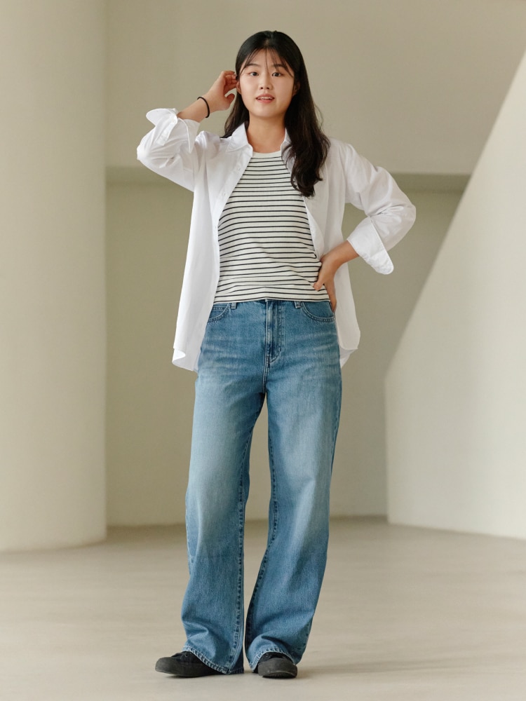 와이드 스트레이트 진스타일힌트유니클로