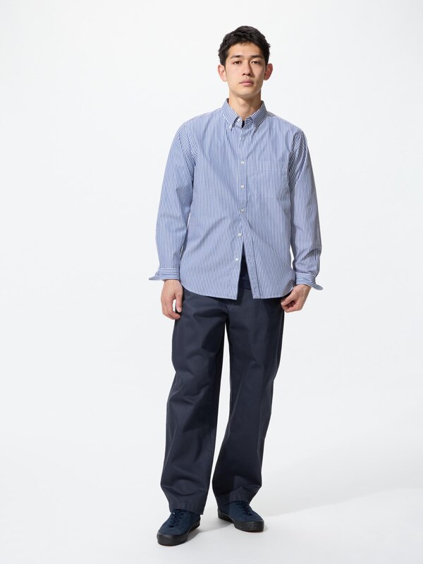 Cotton Broadcloth Shirt | Long Sleeve | Button Down | Stripe