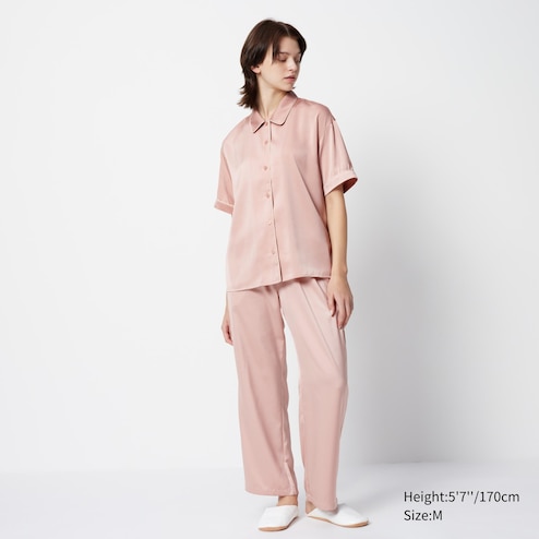 Basic Silk Pajama Short Sleeves Set Lounge Wear Sleepwear