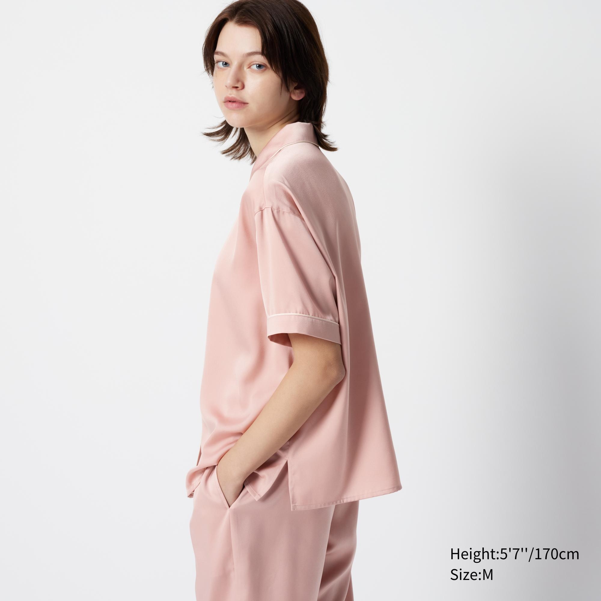 WOMEN S LONG SATIN SHORT SLEEVE PAJAMAS UNIQLO MY