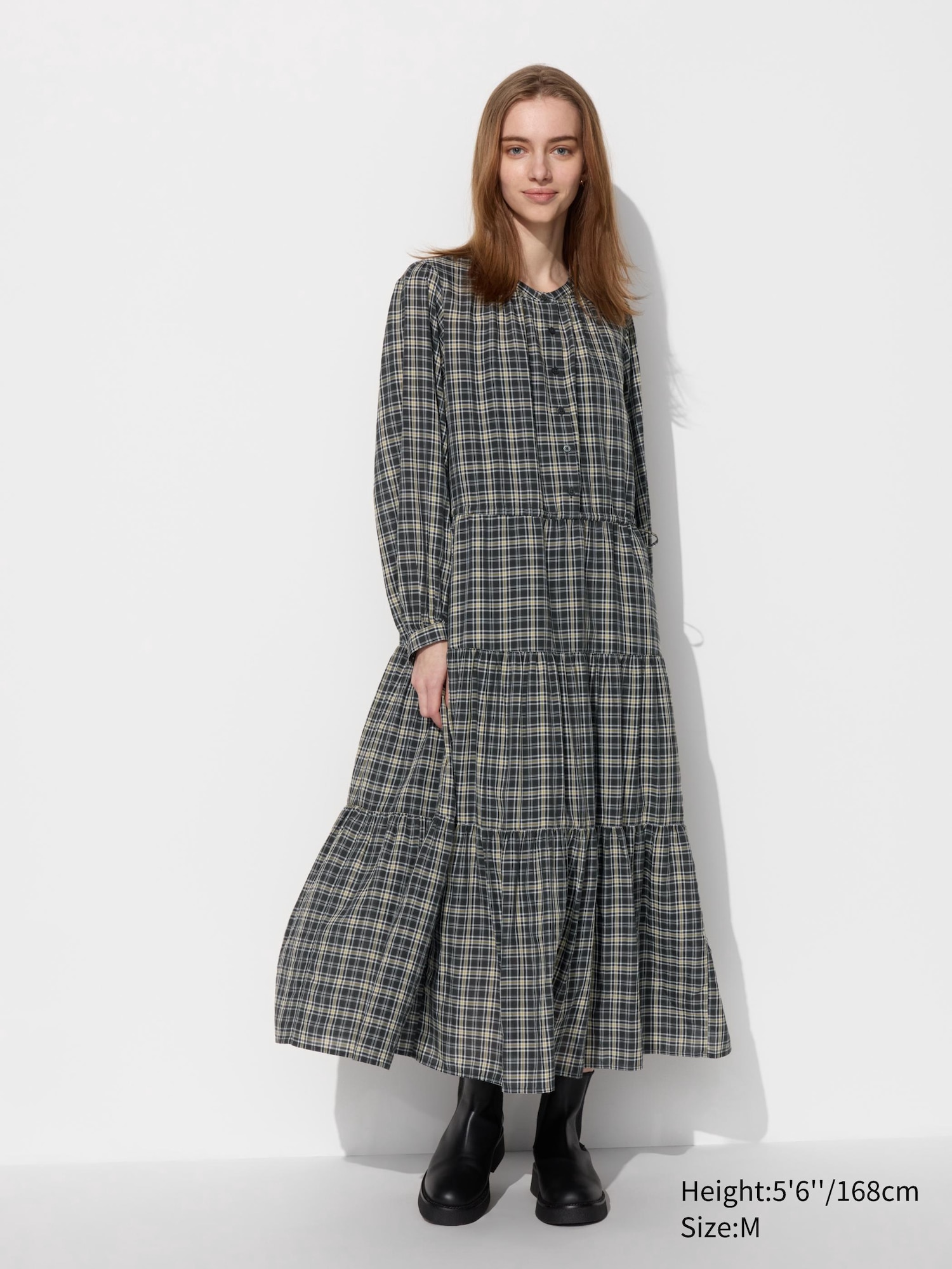 Long sleeve checkered dress best sale