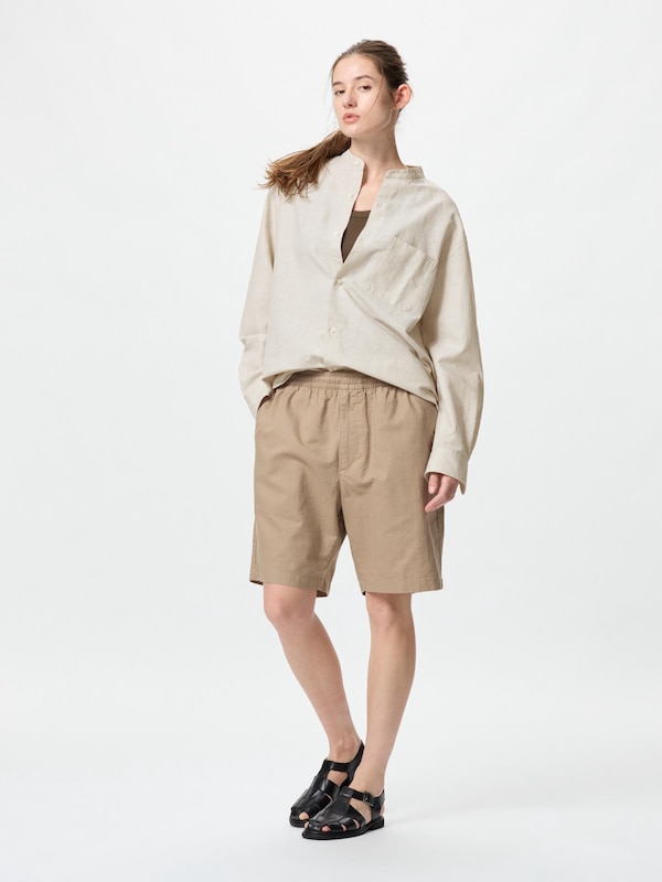 Cotton Linen Stand Collar Shirt | Long Sleeve