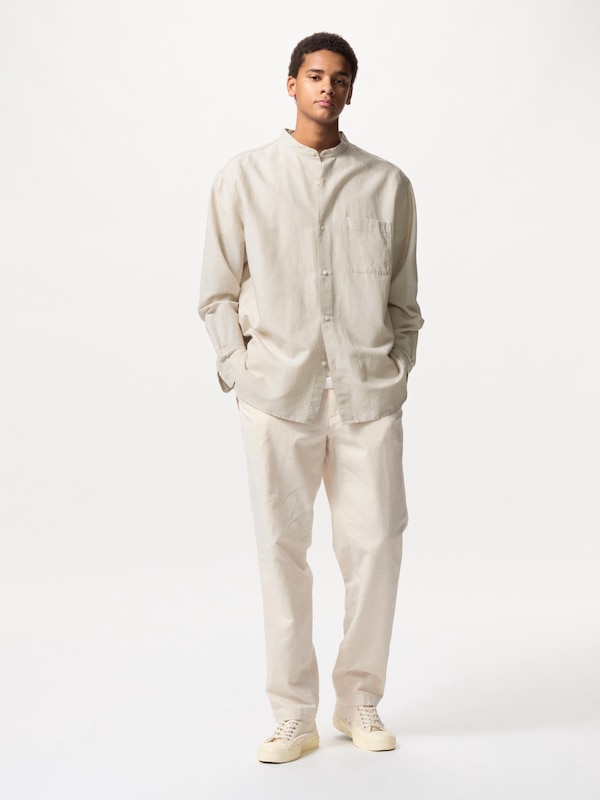 Cotton Linen Stand Collar Shirt | Long Sleeve