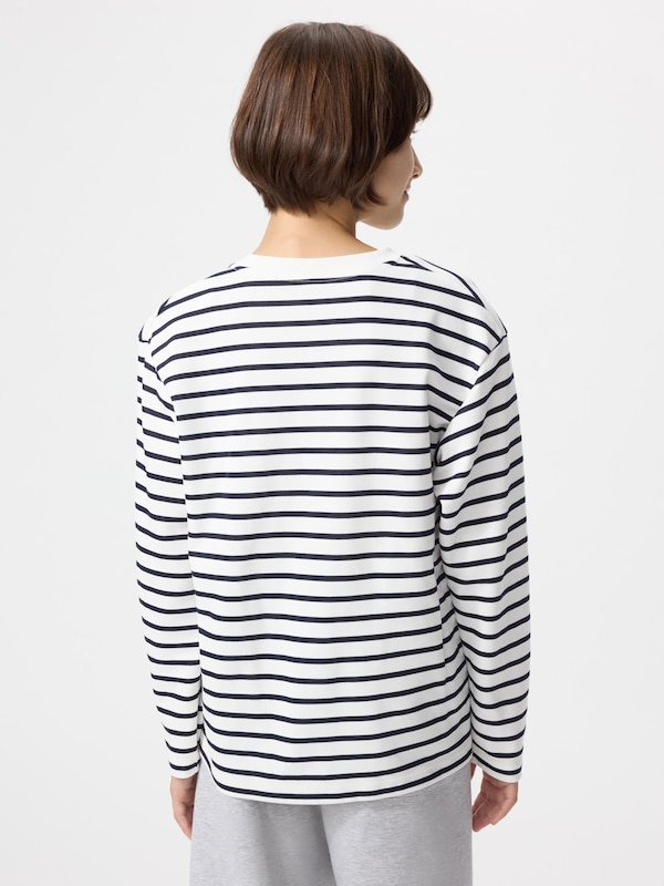 AIRism Cotton Crew Neck T-shirt | Long Sleeve | Stripe