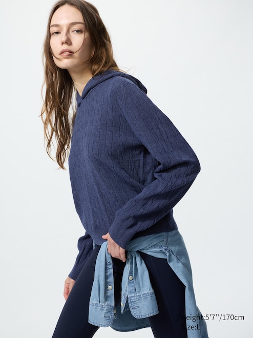 WOMEN'S WASHABLE KNIT CABLE HOODIE CO-ORD UNIQLO MY