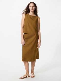 Linen Blend Midi Skirt