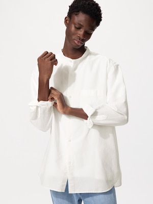 Cotton Linen Stand Collar Shirt | Long Sleeve
