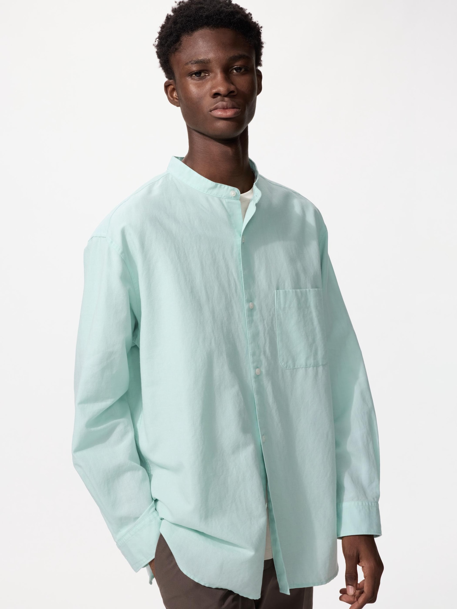 Cotton Linen Stand Collar Shirt | Long Sleeve