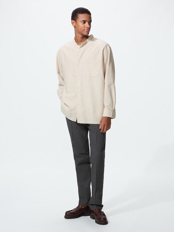 Cotton Linen Stand Collar Shirt | Long Sleeve