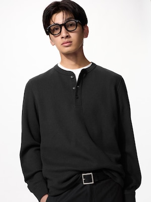 Waffle Henley Neck T-shirt | Long Sleeve