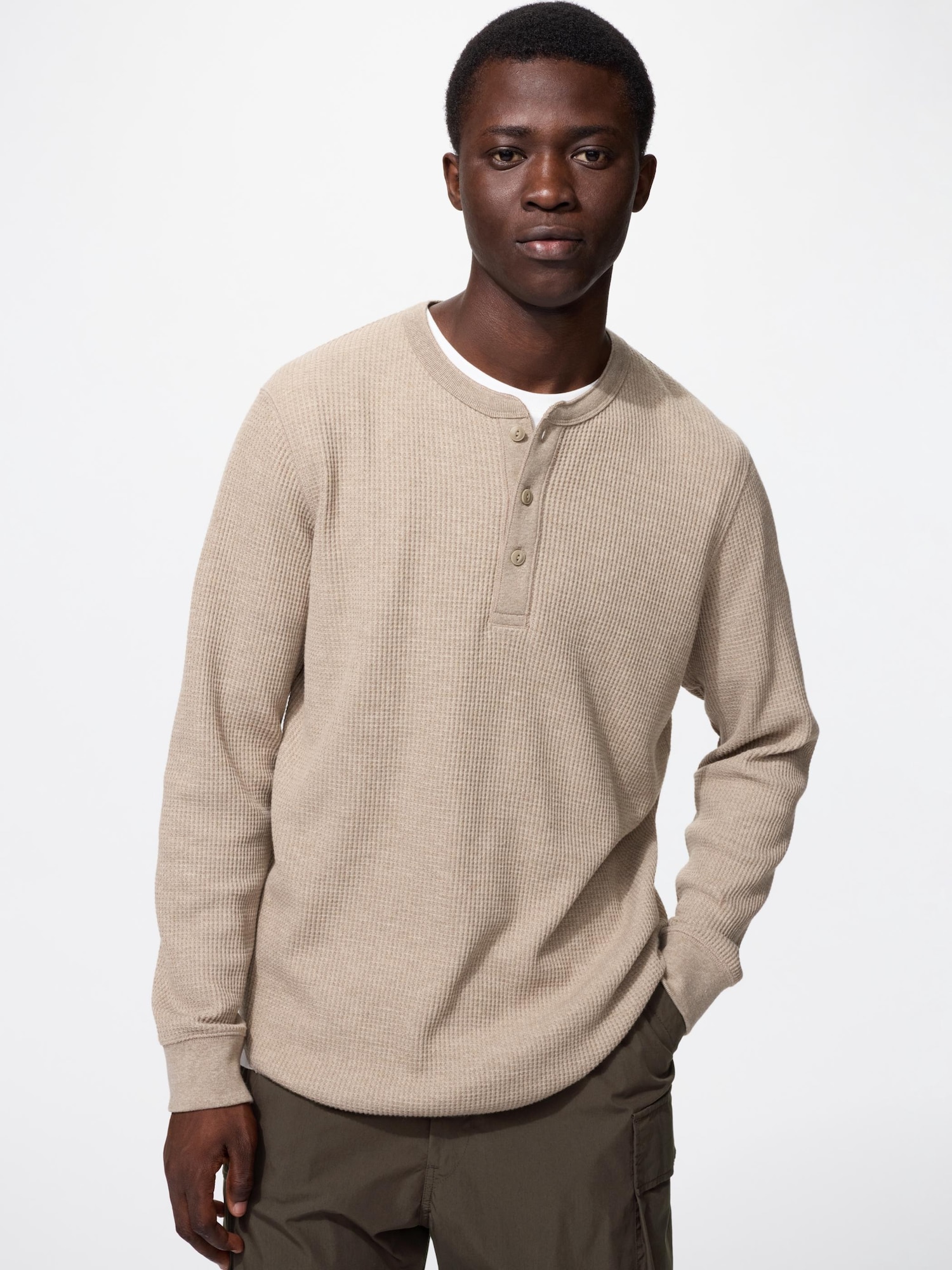 Waffle Henley Neck T-shirt | Long Sleeve