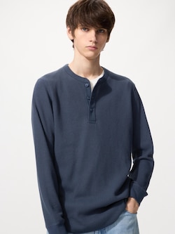 Waffle Henley Neck T-shirt | Long Sleeve
