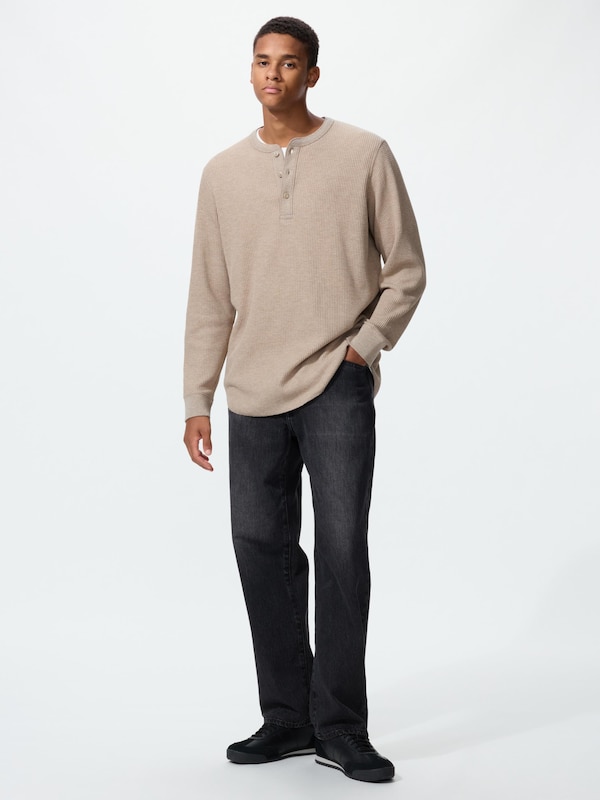 Waffle Henley Neck T-shirt | Long Sleeve