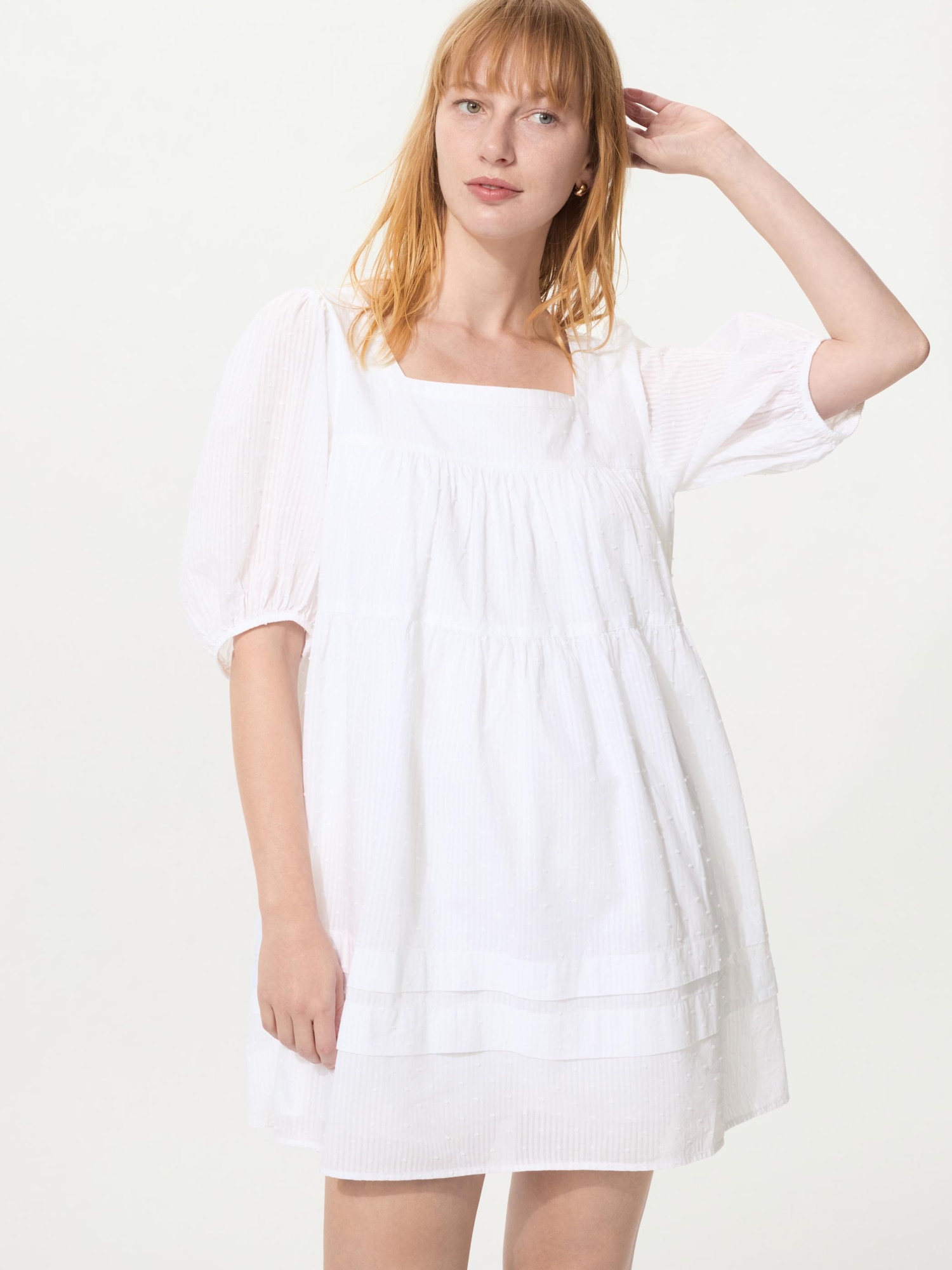 Cotton Dobby Mini Dress | Short Sleeve