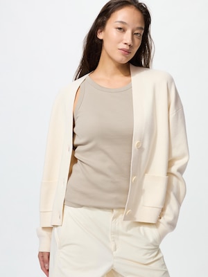 Smooth Cotton V Neck Short Cardigan