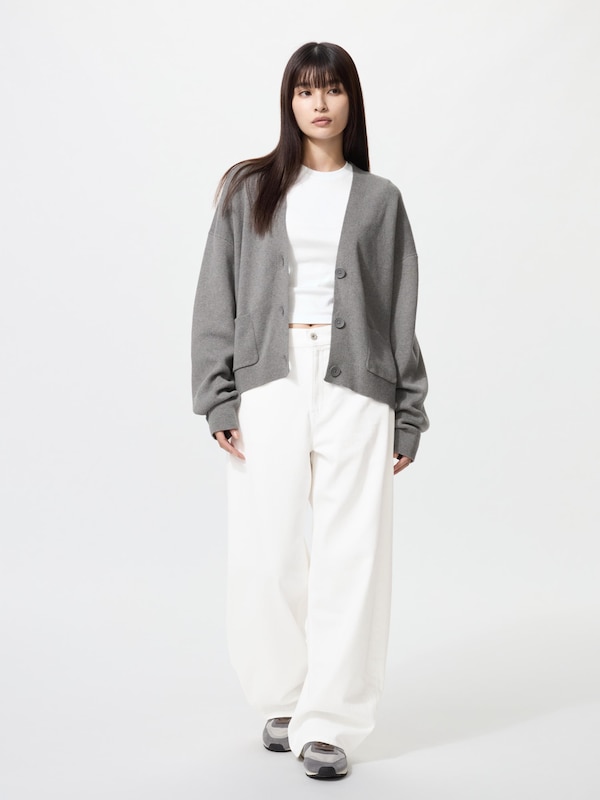 Smooth Cotton V Neck Short Cardigan