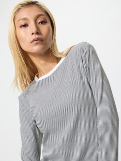 Soft Ribbed Crew Neck T-shirt | Long Sleeve | Stripe