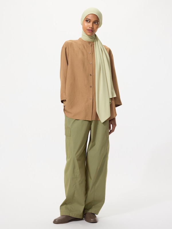 Linen Blend Band Collar Shirt | 3/4 Sleeve