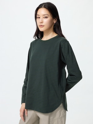 Soft Cotton Round Hem T-shirt  | Long Sleeve | Stripe