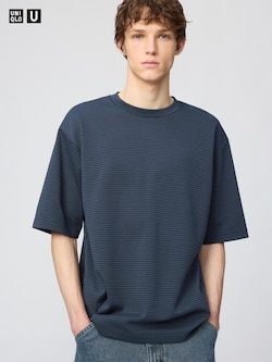 AIRism Cotton Oversized Crew Neck Striped T-Shirt | Half Sleeve
