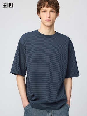 AIRism Cotton Oversized Crew Neck Striped T-Shirt | Half Sleeve