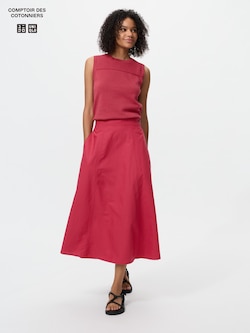 Linen Blend Flare Skirt