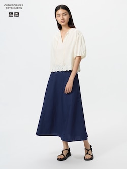 Linen Blend Flare Skirt