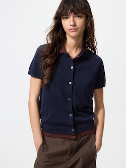 Merino Blend Polo Cardigan | Short Sleeve
