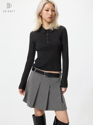 3D Knit Merino Blend Ribbed Polo Sweater