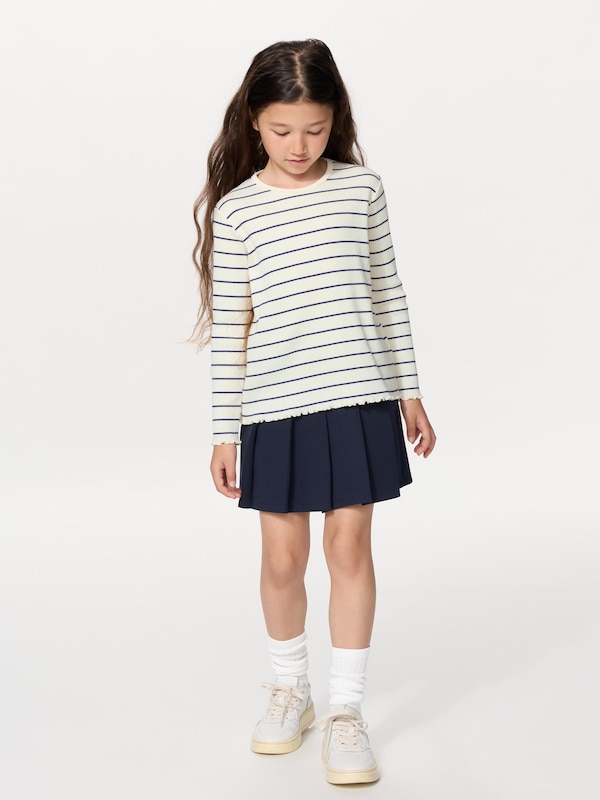 GIRLS Ribbed Crew Neck T-Shirt | Long Sleeve | Stripe