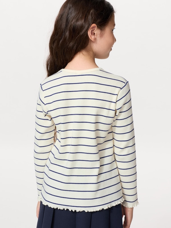 GIRLS Ribbed Crew Neck T-Shirt | Long Sleeve | Stripe